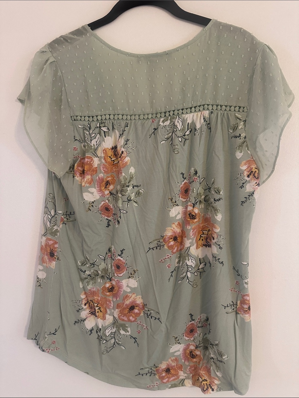 Daniel Rainn Sage Green Floral Swiss Dot Blouse Size M - Picture 3 of 3